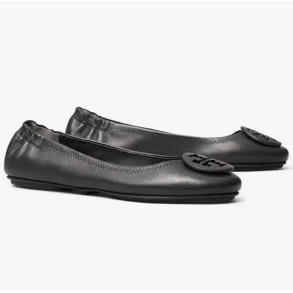 Tory Burch Shoes - Tory Burch Minnie Travel Ballet Flats Black Leather 8.5 Foldable Logo Flats